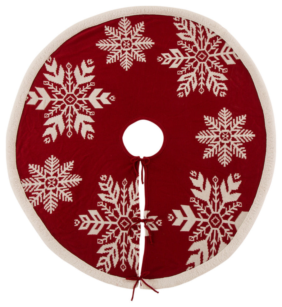 Set of 2 Knitted Acrylic Christmas Stocking and Tree Skirt, Snowflake
