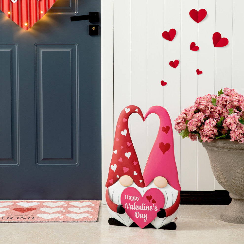 30"H Valentine's Metal Gnome Couple Yard Stake, 3-Function