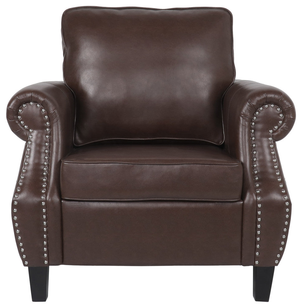 Burkehaven Contemporary Faux Leather Club Chair With Nailhead Trim, Dark Brown