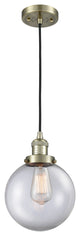 1-Light Beacon 8" Mini Pendant, Antique Brass, Glass: Clear