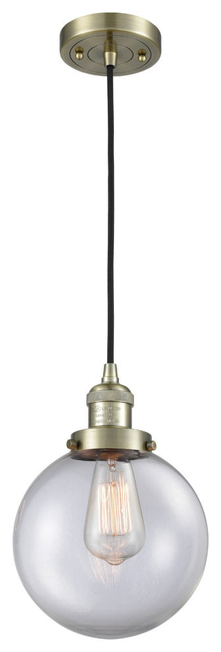 1-Light Beacon 8" Mini Pendant, Antique Brass, Glass: Clear