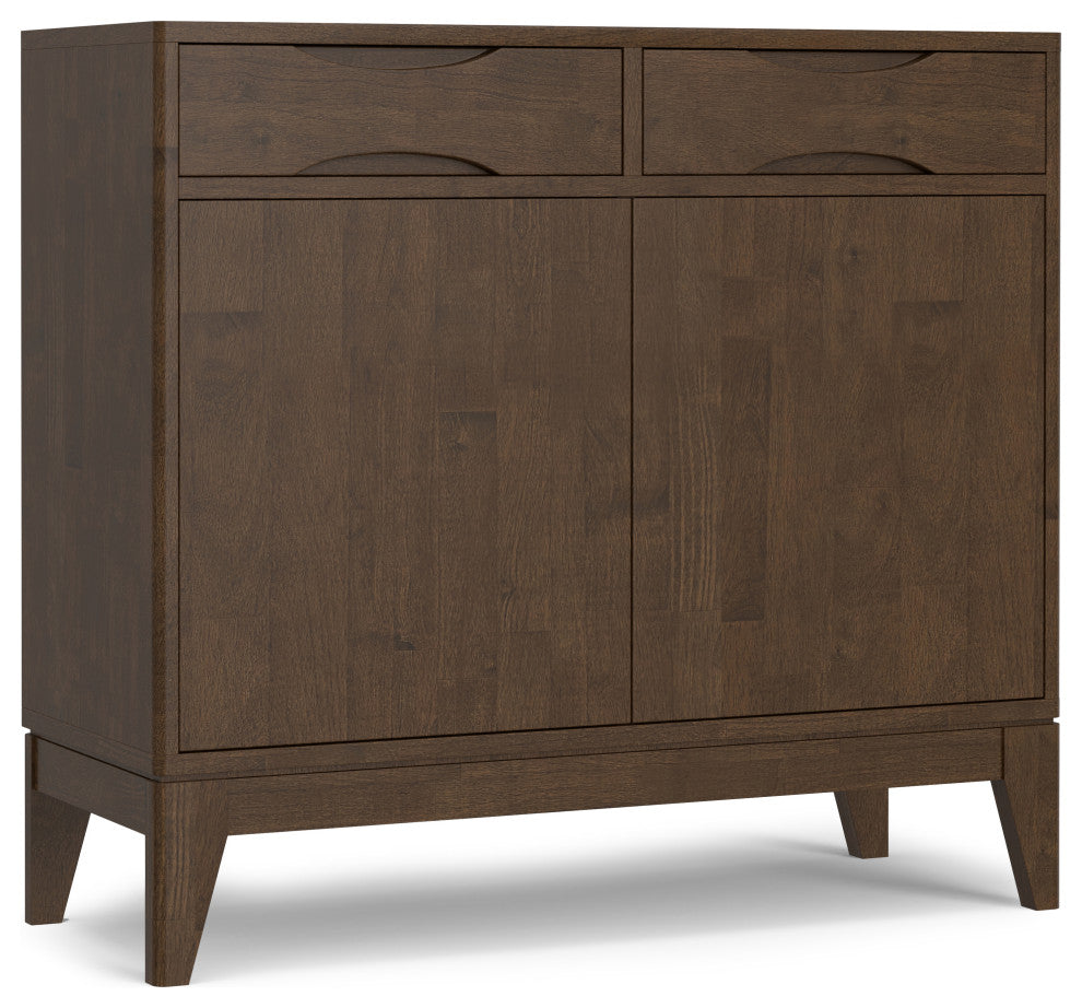 Front view with drawers and doors on white background.