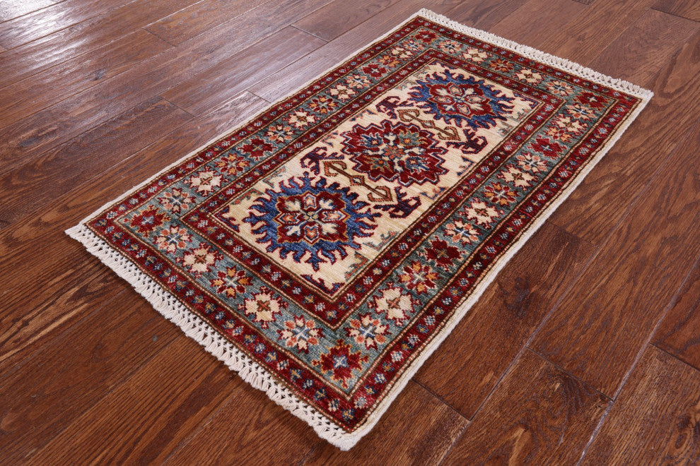 Geometric Super Kazak Hand Knotted Rug 1' 11" X 3' 1" Q10287