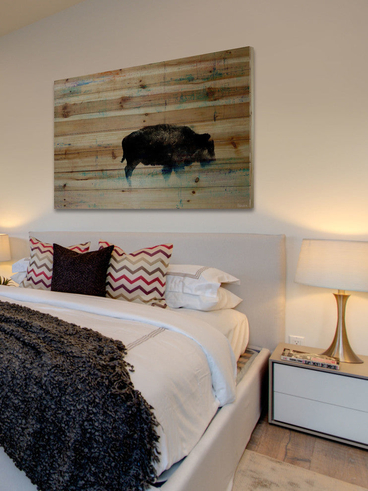 "The Buffalo Knows" Painting Print on Natural Pine Wood, 45"x30"