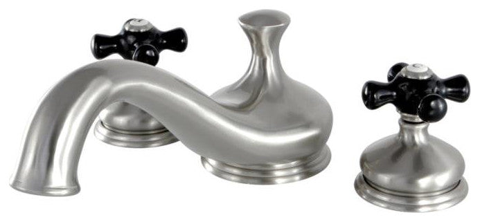 Heritage Onyx Roman Tub Filler w/ Black Porcelain Cross H& le, Oil Rubbed Bronze