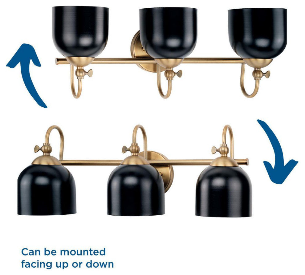 Dalton Collection 24" 3-Light Vintage Brass Matte Black Bath Vanity Light