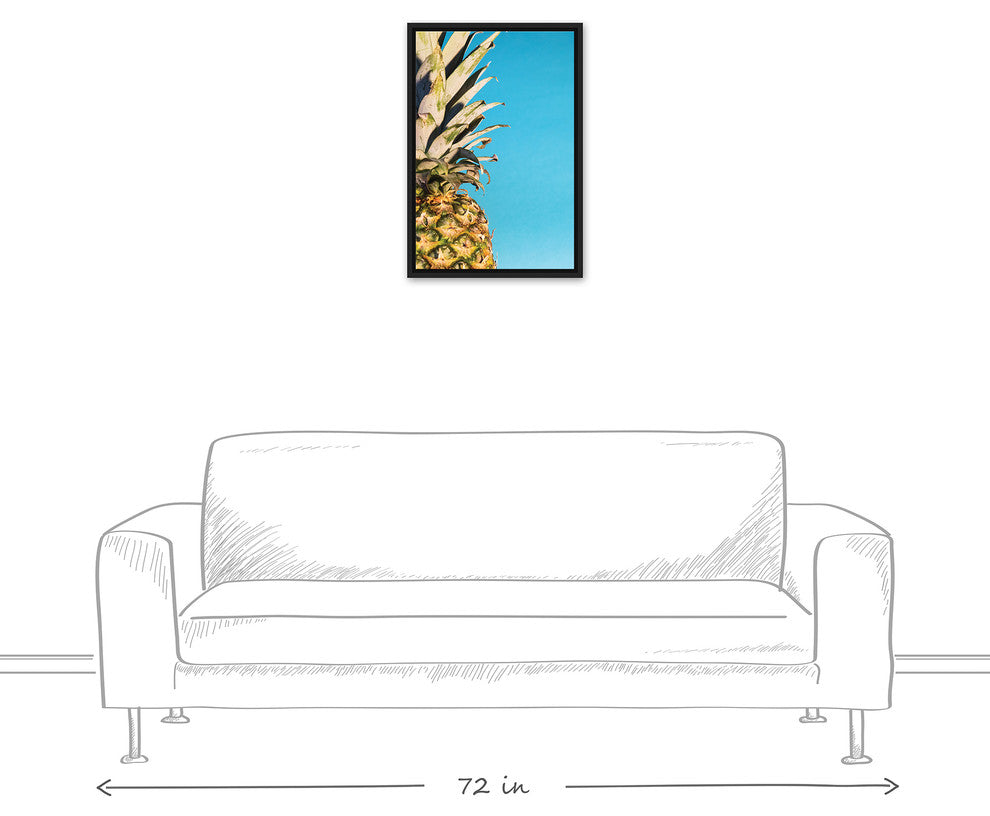 Large Pineapple Blue 16x24 Black Floating Framed Canvas
