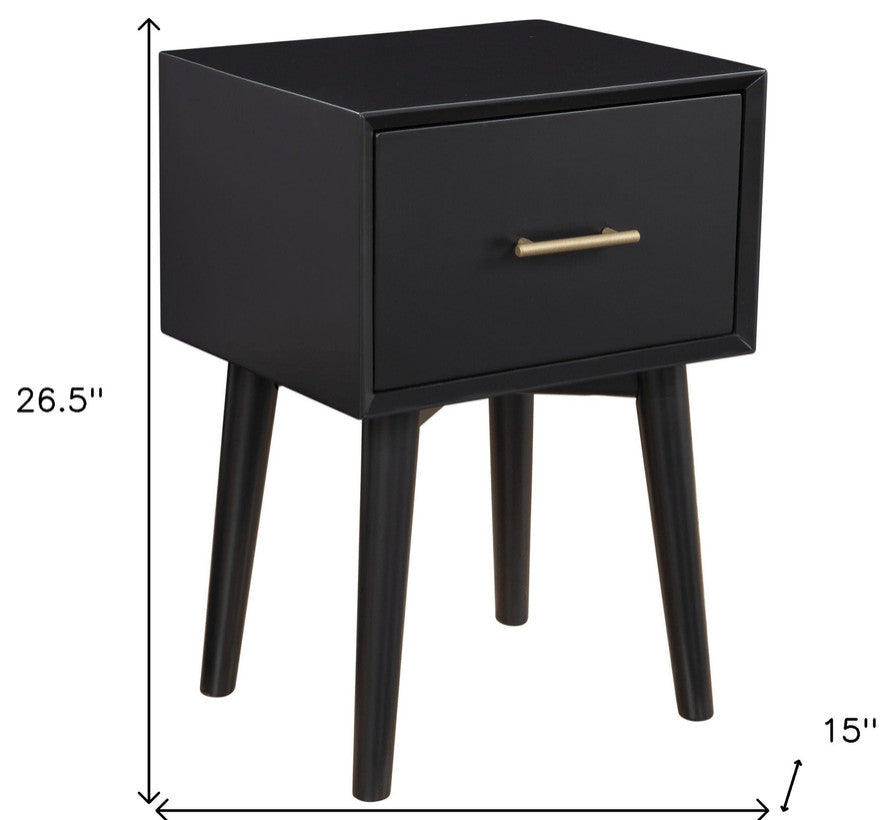 18" Black Mid Century Mod Wood End Table With Drawer