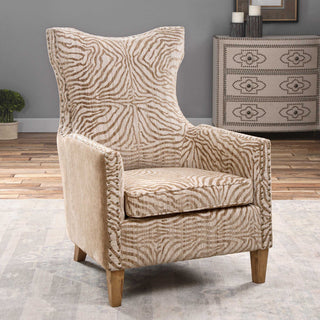 Uttermost Kiango Wood Fabric and Metal Animal Pattern Armchair in Brown/White