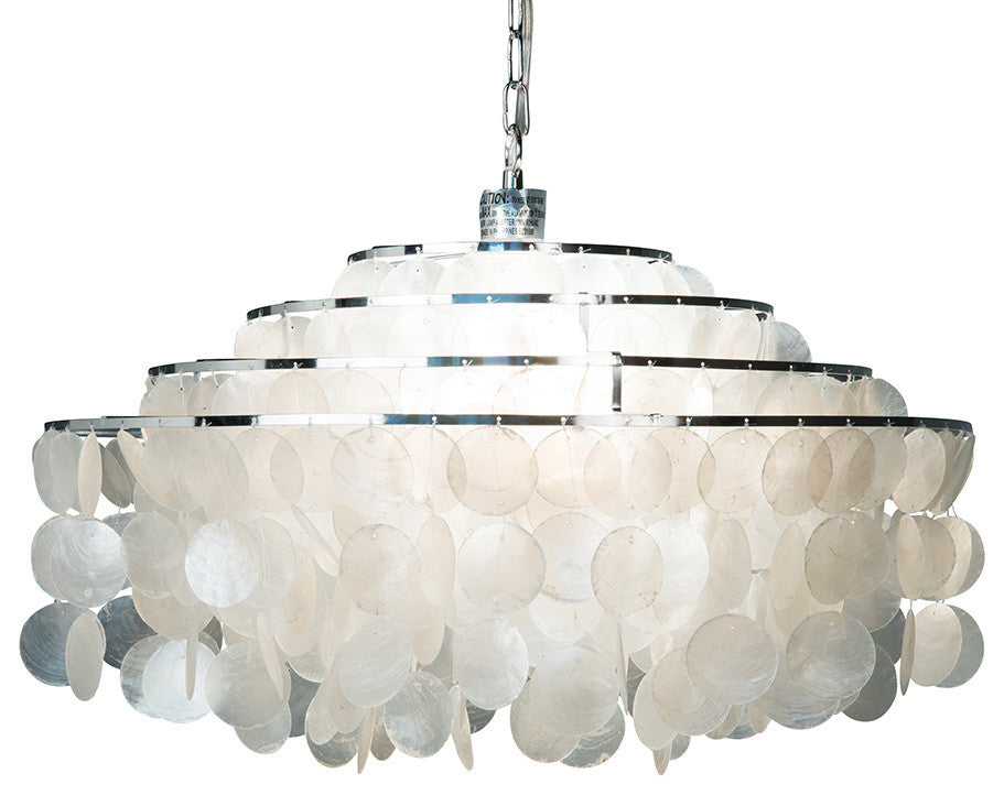Round Layered Capiz Chandelier, Natural