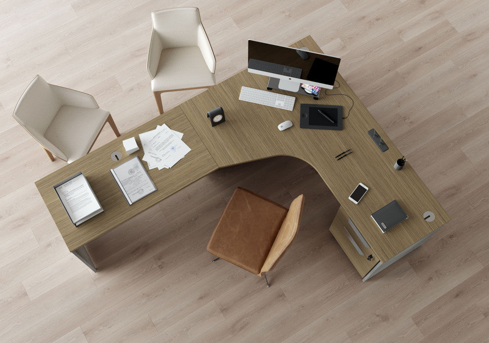 Broome Left-Facing Corner Desk Set, Weathered Concrete on Latte Walnut