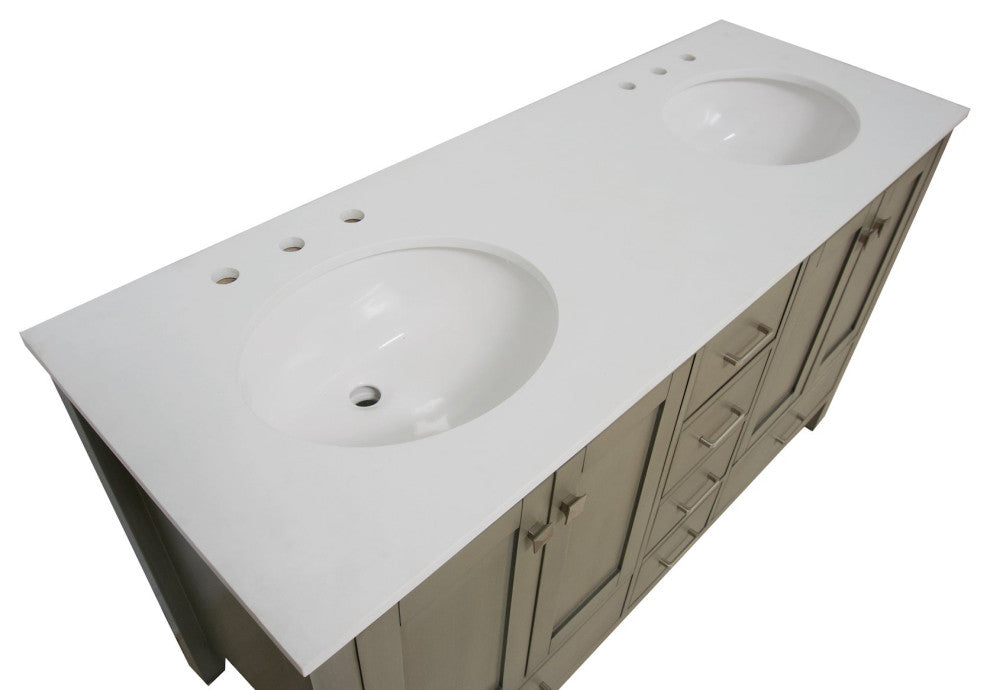 Horizon 60" Double Bathroom Vanity, Weathered Gray, Engineered White