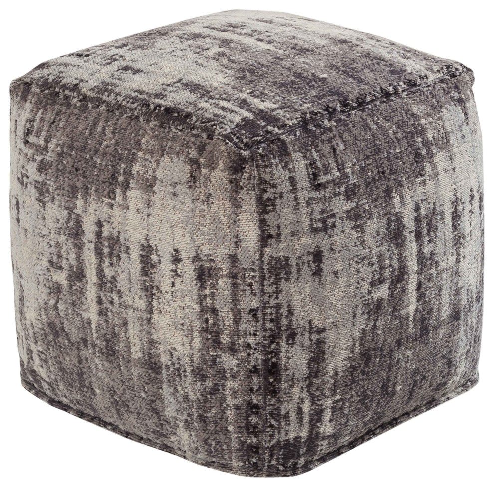 Chenille Cotton Jacquard Pouf - Grey