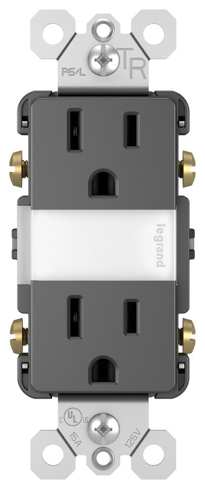 Night Light With Two 15A Tamper-Resistant Outlets, Black