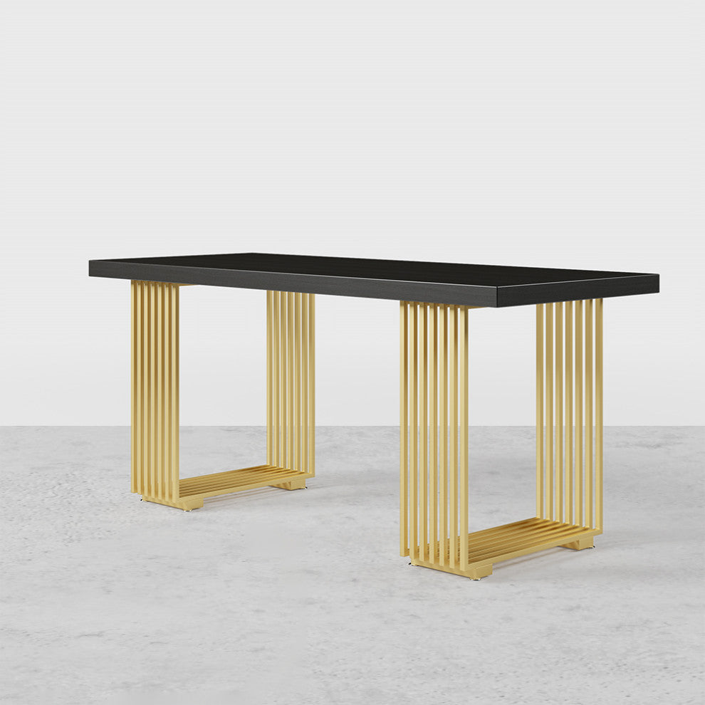 Modern Black Computer Desk Rectangular Desk with Solid Wood Table Top, Small