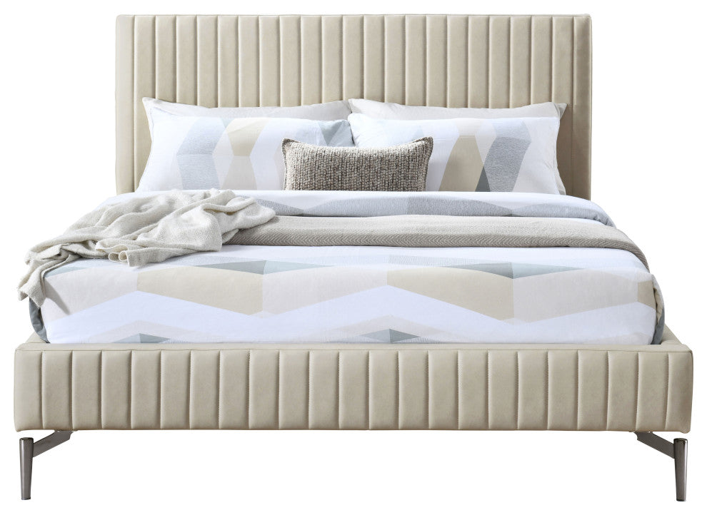 Gallo Vegan Leather Upholstered Bed, Beige, Full