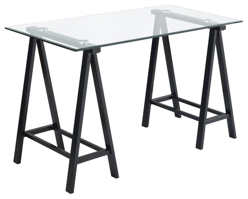 Middleton Desk With Clear Glass Top and Black Base