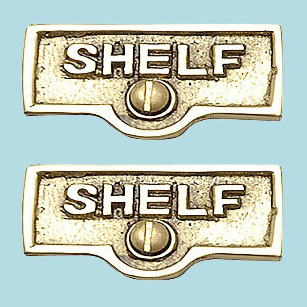 2 Switch Plate Tags SHELF Name Signs Labels Lacquered Brass |
