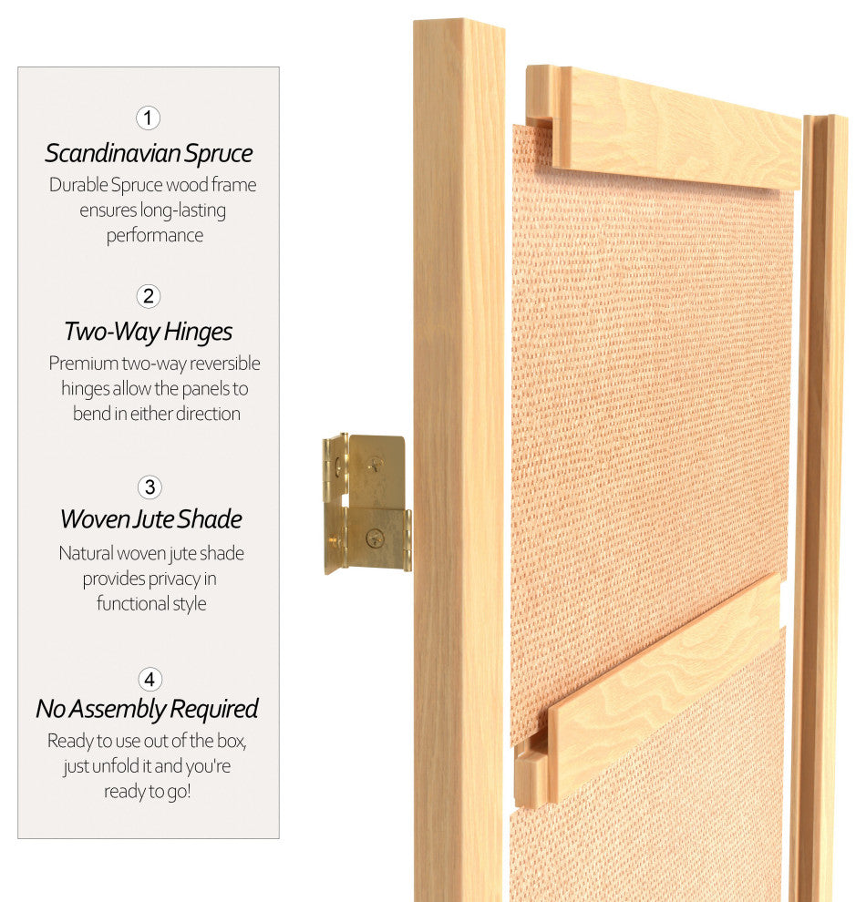 7' Tall Jute Shoji Screen, 5 Panel, Natural