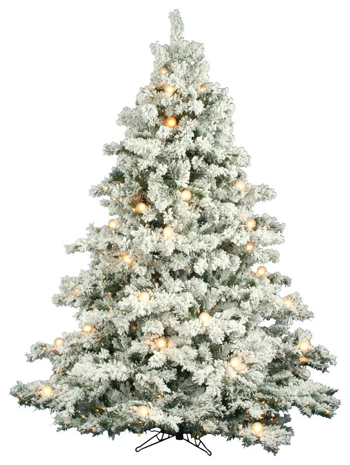 Flocked Alaskan Pine Tree, Dura-Lit and Lights, 7.5', Clear Lights