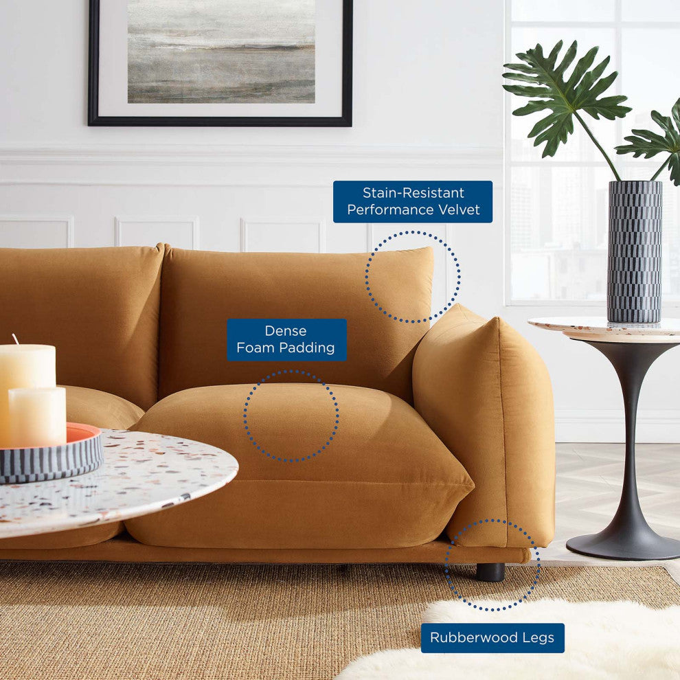 Copious Performance Velvet Sofa Cognac