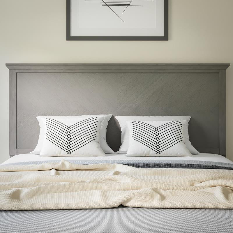 Fiona Herring Bone Wooden Adj. Headboard for Metal Bed Frames,Gray Wash-Queen