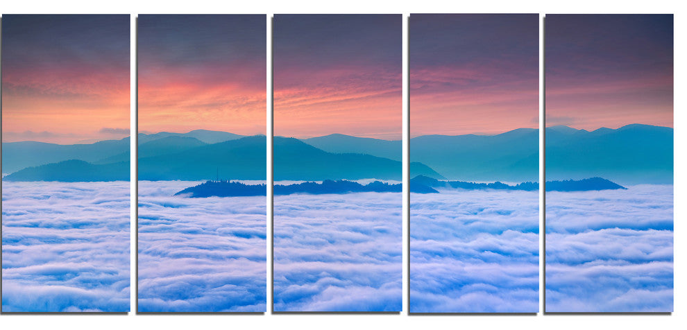 "Sea of White Fog and Mountains" Landscape Canvas Photo Print, 5 Panels, 60"x28"
