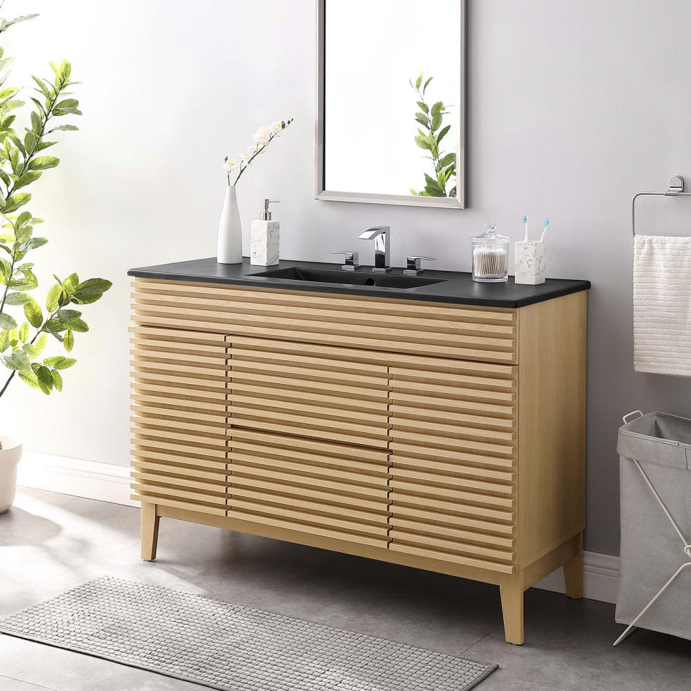 Render 48" Single Sink Bathroom Vanity, Oak Black
