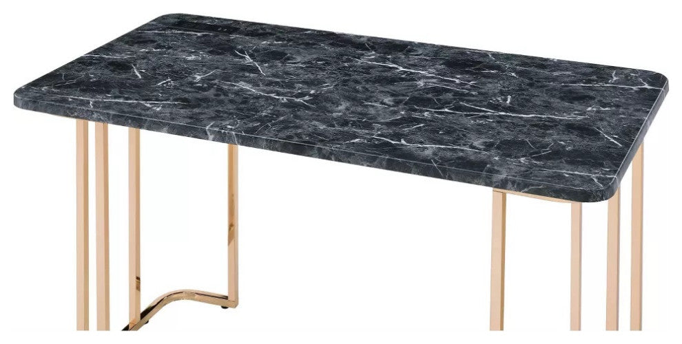 Faux Marble Top Writing Desk in Gold and Black