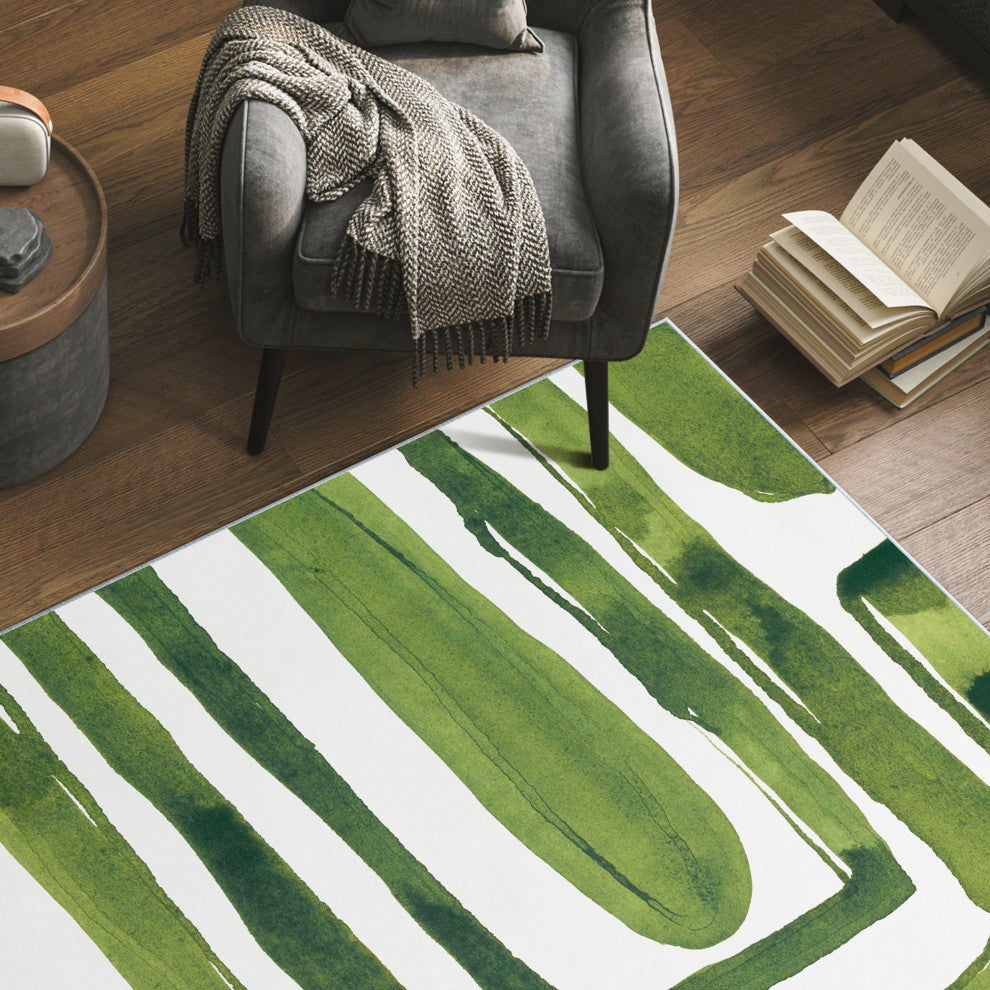 Green Labyrinth II Abstract Art Area Rug, 5'x7.5'