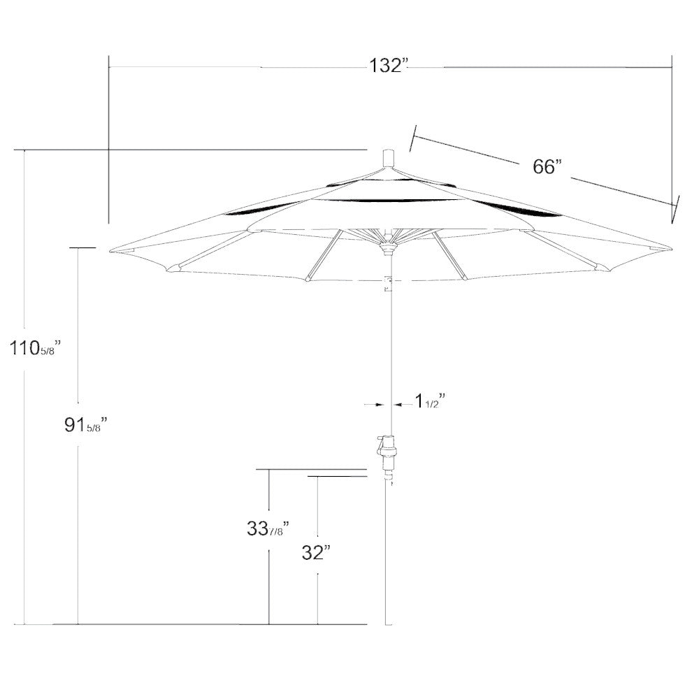 11' Grey Collar Tilt Crank Aluminum Umbrella, Pacifica, Brick