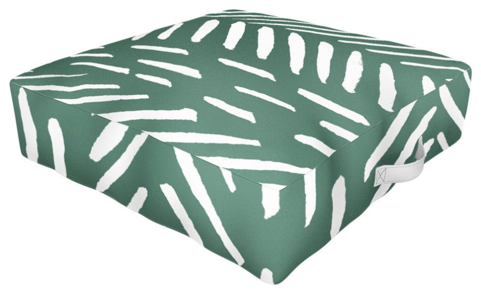 Angela Minca Abstract Herringbone Green Outdoor Floor Cushion