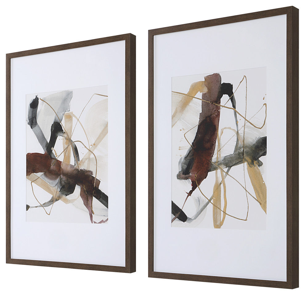 Burgundy Interjection Abstract Prints, Set/2"