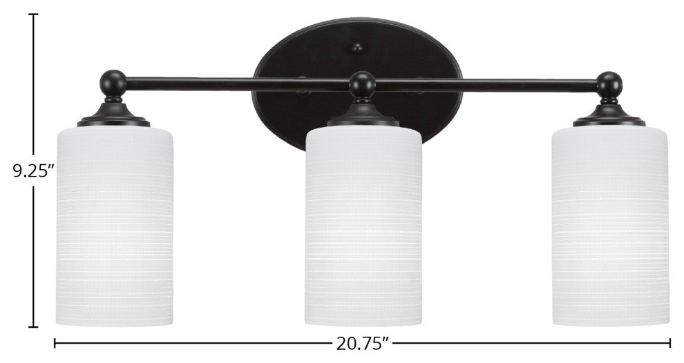Capri 3-Light Bath Bar, Matte Black/White Matrix