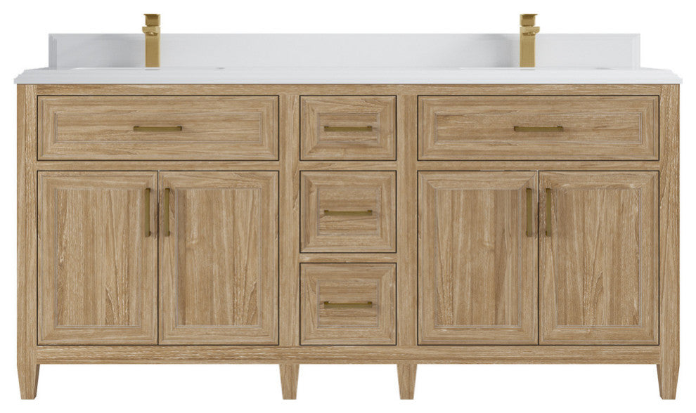 Santa Monica 72 Double Sink Bath Vanity in Whitewashed Teak 1.5" White Quartz