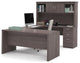 Bestar Logan Modern Wood U Shape Computer Desk with Hutch in Bark Gray