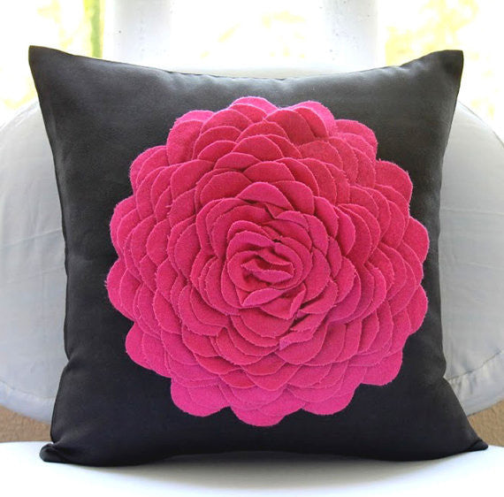 Hot Pink Rose, 26"x26" Faux Suede Fabric Pink Euro Shams