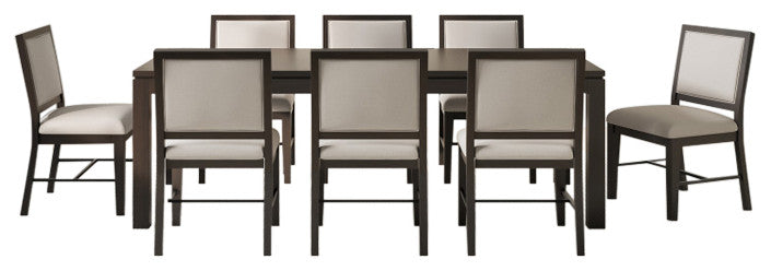 Modern Wood Rectangular Extension Kitchen Dining Table and 8-Chairs, Black