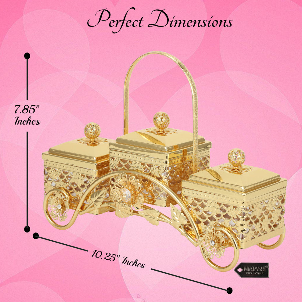 Matashi Gold Color Triple Square Sweet Dip Bowl With Covers Gift for Mom Wife