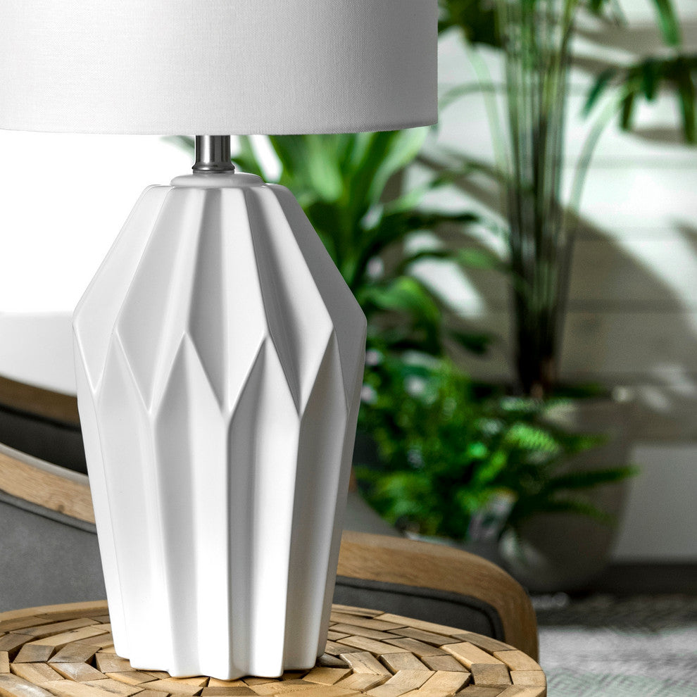 Nuloom 24" Cressida Ribbed Ceramic Linen Shade White, On-Off Switch Table Lamp
