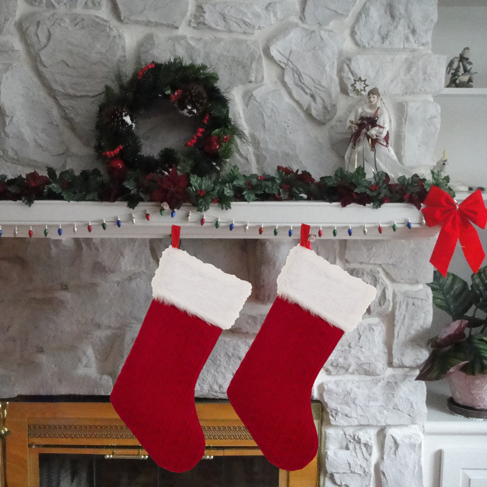 2pk 20.00''L Knitted Stocking WithFaux Fur Cuff
