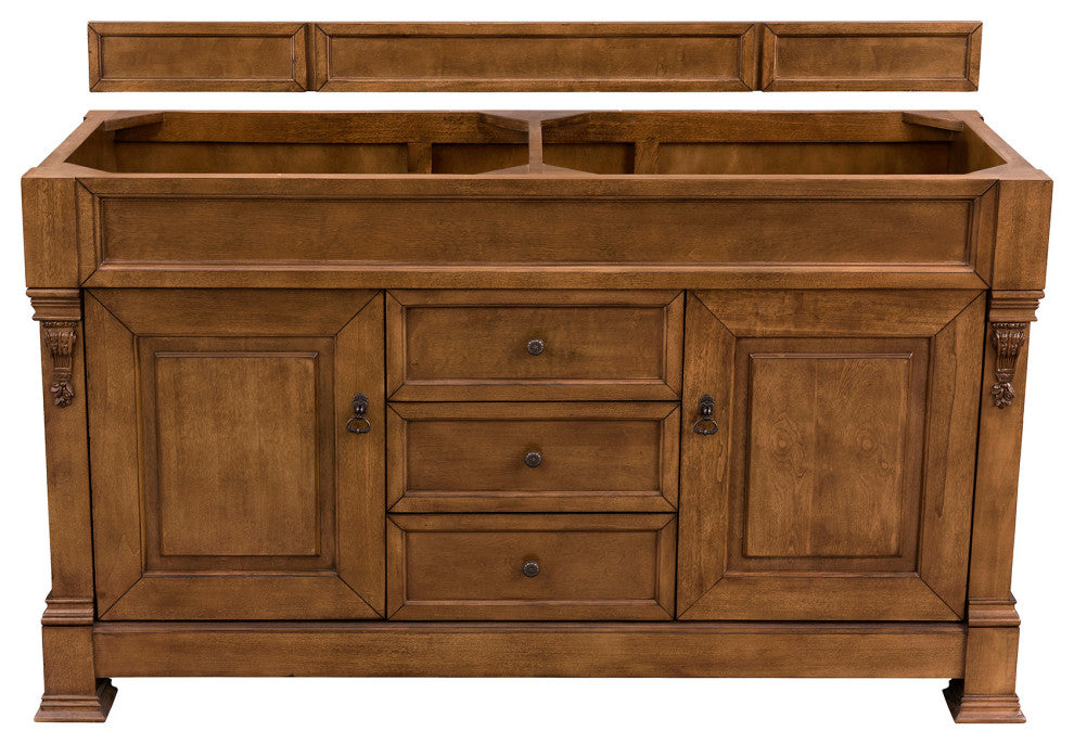 Brookfield 60" Country Oak Double Vanity, Charcoal Soapstone Quartz Top