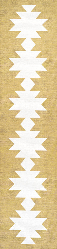 Chayton Minimalist Geometric Machine-Washable Area Rug, Yellow/Cream, 2x8