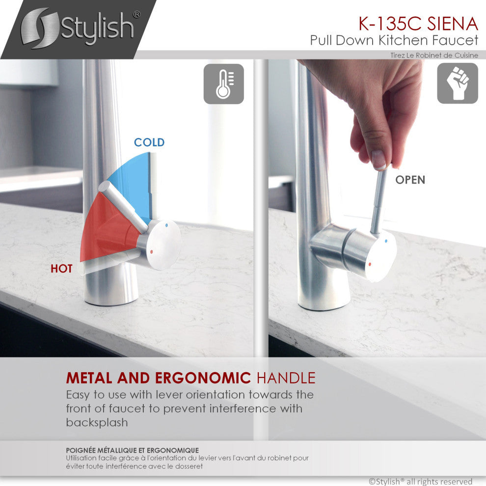 STYLISH Kitchen Sink Faucet Single Handle Pull Down Dual Mode Stainless Steel