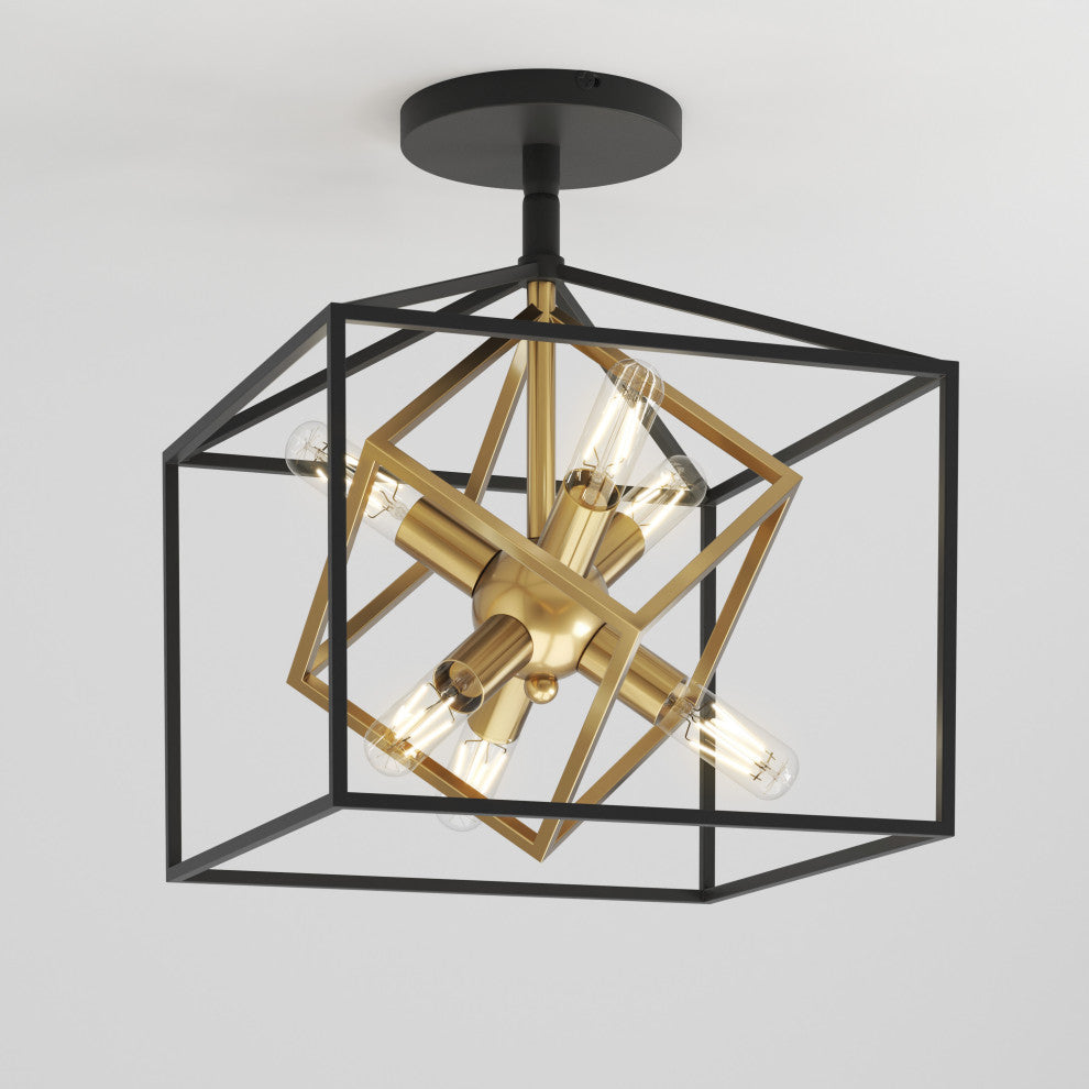 Artika Imperium Semi-Flushmount Ceiling Light, Black & Gold