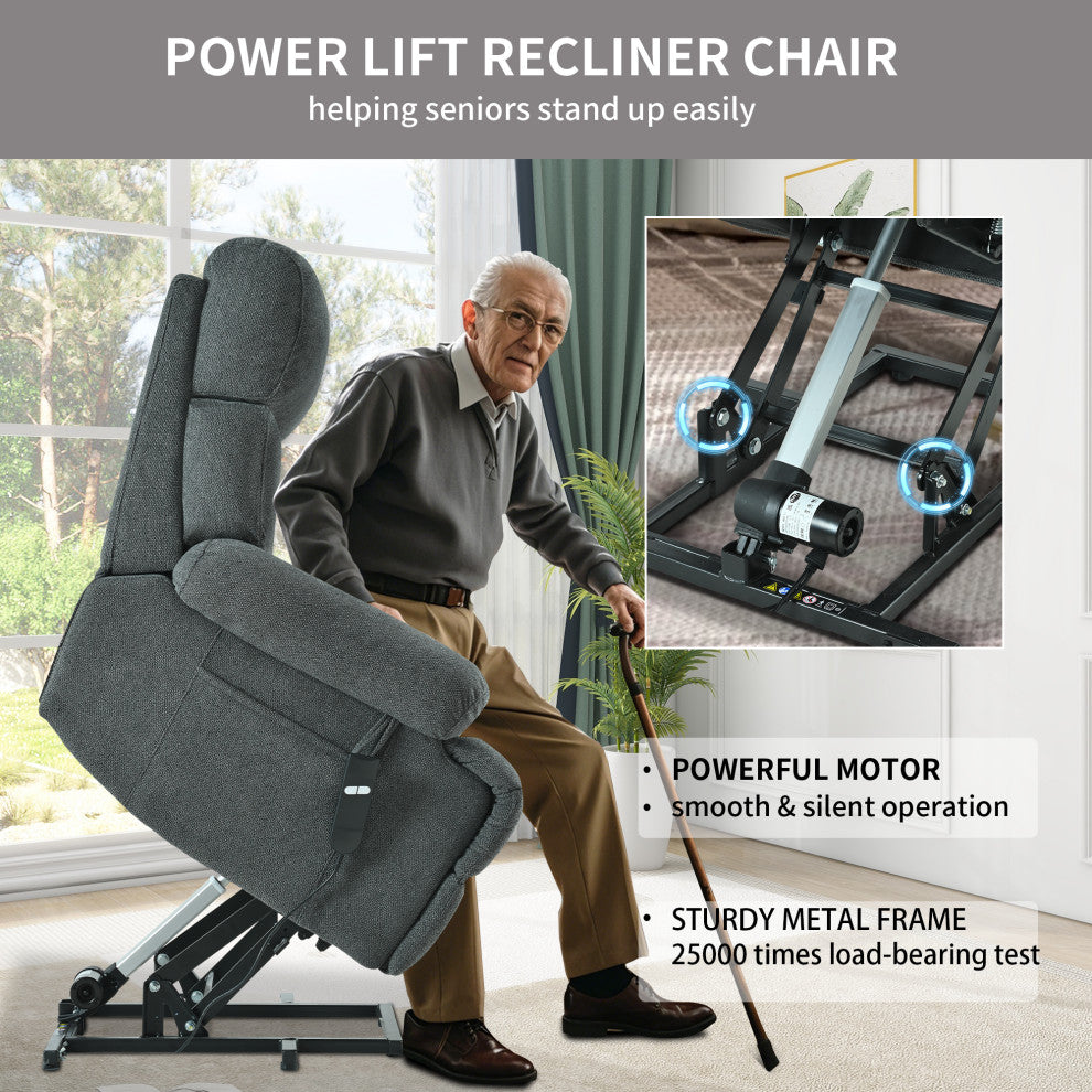 GDF Studio Oversized Power Lift Recliner Chair for Seniors, Remote Control, Dark Gray