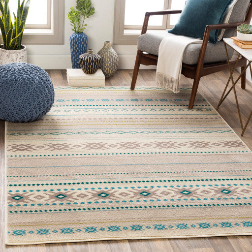 Surya Paramount PAR-1118 5'3"x7'9" Rug, Teal/Aqua/Lime/Light Gray/Cream