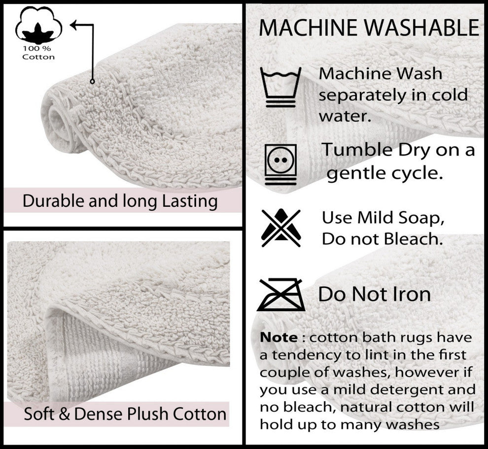Double Ruffle Collection Bath Rugs Set, 3-Piece Set With Runner, Ivory