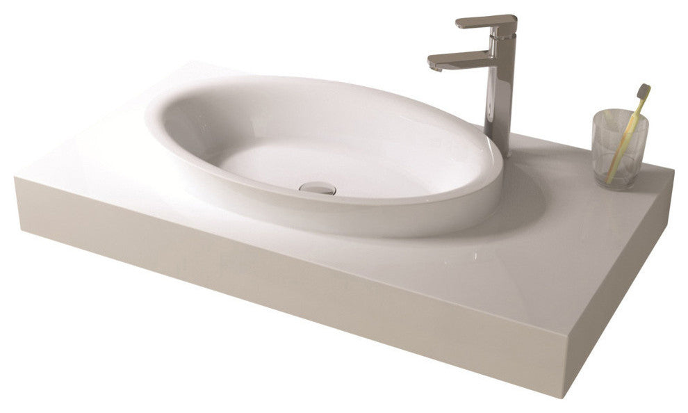 ADM Eclipse Wall Mounted Sink, White, 35", Matte White
