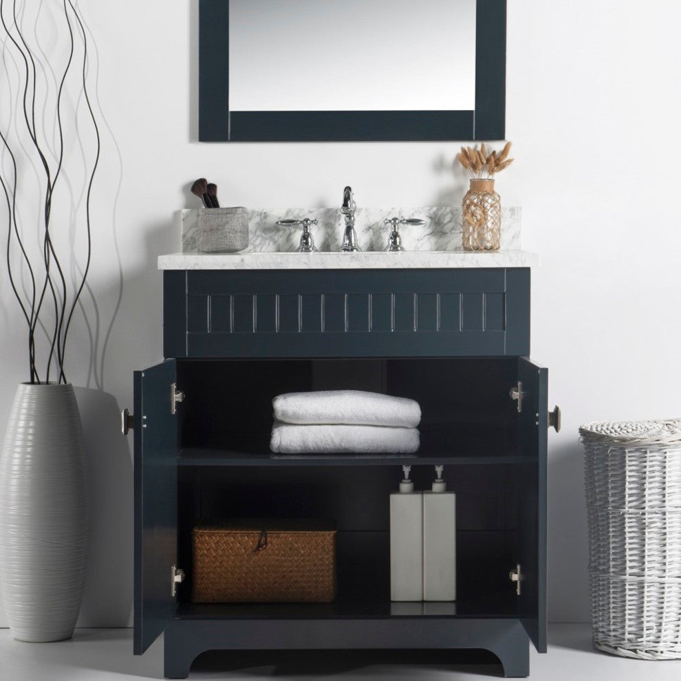 31" Single Vanity, Dark Gray, White Marble Top